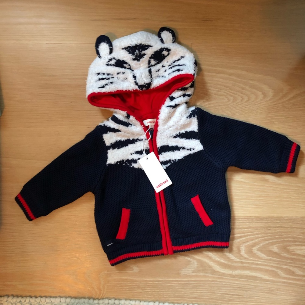 CATIMINI fancy hoodie cardigan- tiger- 9m. NWT
